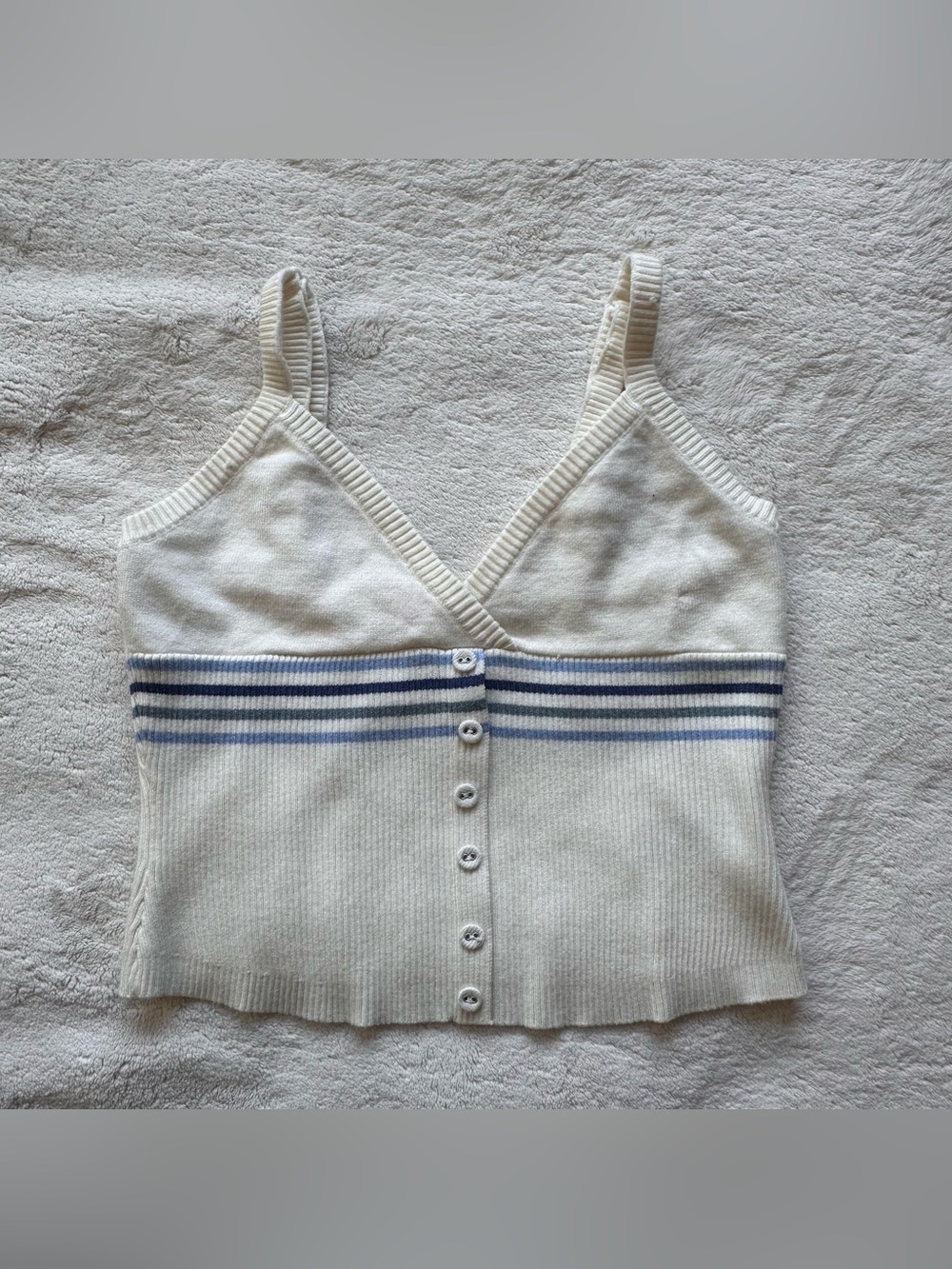 Edikted Cream Knit Button-Front Tank with Blue Stripes